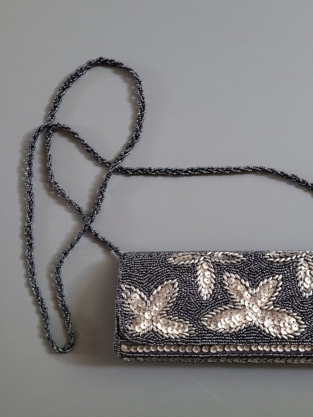 Bijoux Terner Black Silver Beaded Snap Evening Shoulder Bag / Clutch